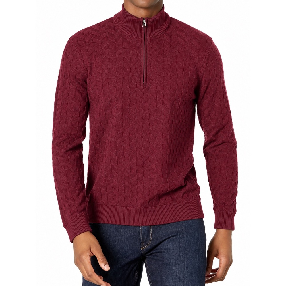 Robert Graham The Vasa Sweater Mens L Burgundy Quarter Zip Cable Knit Preppy